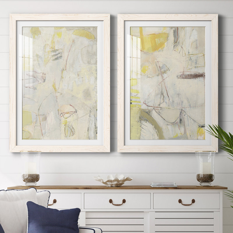 Fizgig II - ensemble de 2 peintures encadrées, H 37,5 po x l 55 po x P 1,5 po, Blanc