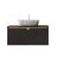 Meuble-lavabo et lavabo 36 po, armoire de rangement flottante murale en contreplaqué, portes doubles en sergé avec garniture en métal, vasque rectangulaire en céramique à motif marbré et plateau en pierre frittée noire, noir