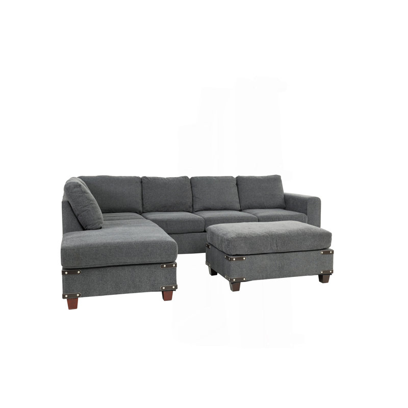 Canapé modulaire réversible en tissu 3 pièces, Gris chenille