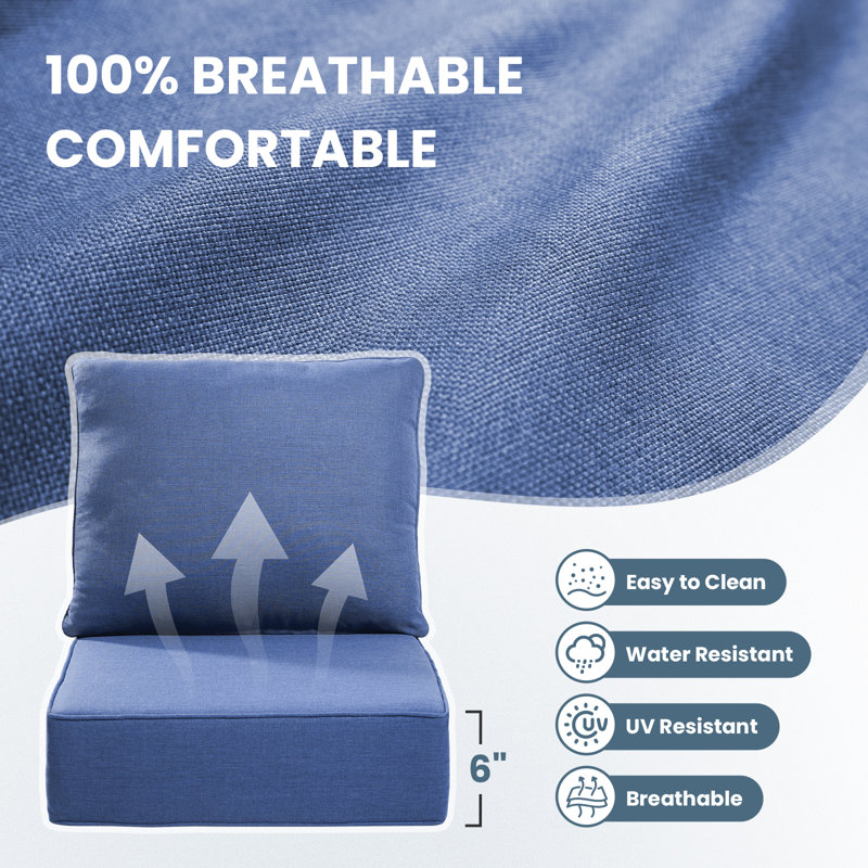 Outdoor Cushions For Patio Furniture,Outdoor Seat Cushion Set 24 X 24 X 6 Inch,Waterproof & Fade Resistant Outdoor Chair Cushions,Deep Patio Chair Cushion With Removable Cover