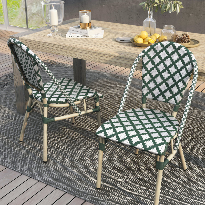 Ensemble de 2 chaises d'appoint d'extérieur Cato, Vert / blanc / naturel