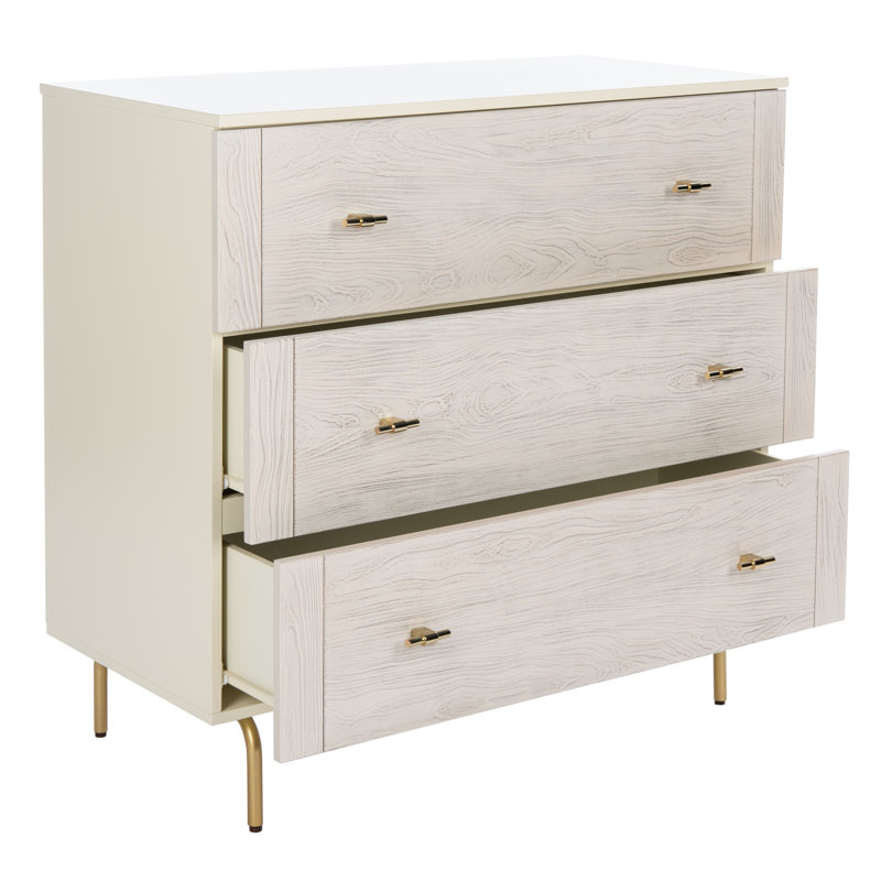 Bartelt 3 Drawer 36'' W Dresser, Cream/White Washed