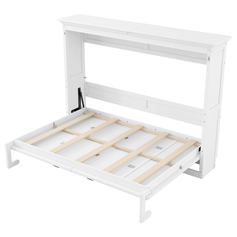 Lit escamotable pleine grandeur pleine grandeur - Armoire-lit pliante avec cadre en bois robuste, facile à assembler pour les petites chambres, blanc