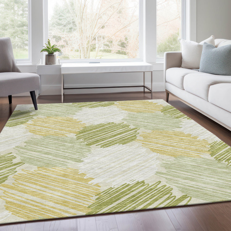 Tapis vert intérieur / extérieur lavable à la machine Xhevrie, Rectangle 10 pi x 14 pi