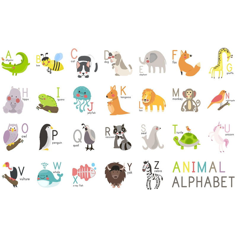 Premium Wallpaper Wall Mural - Alphabet Animals, 120" L x 180" W