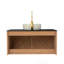 Meuble-lavabo 36 po, armoire de rangement murale en contreplaqué avec portes doubles, comptoir en pierre frittée noire et lavabo rond en céramique blanche avec motif de pierre, couleur grain de bois de chêne brun