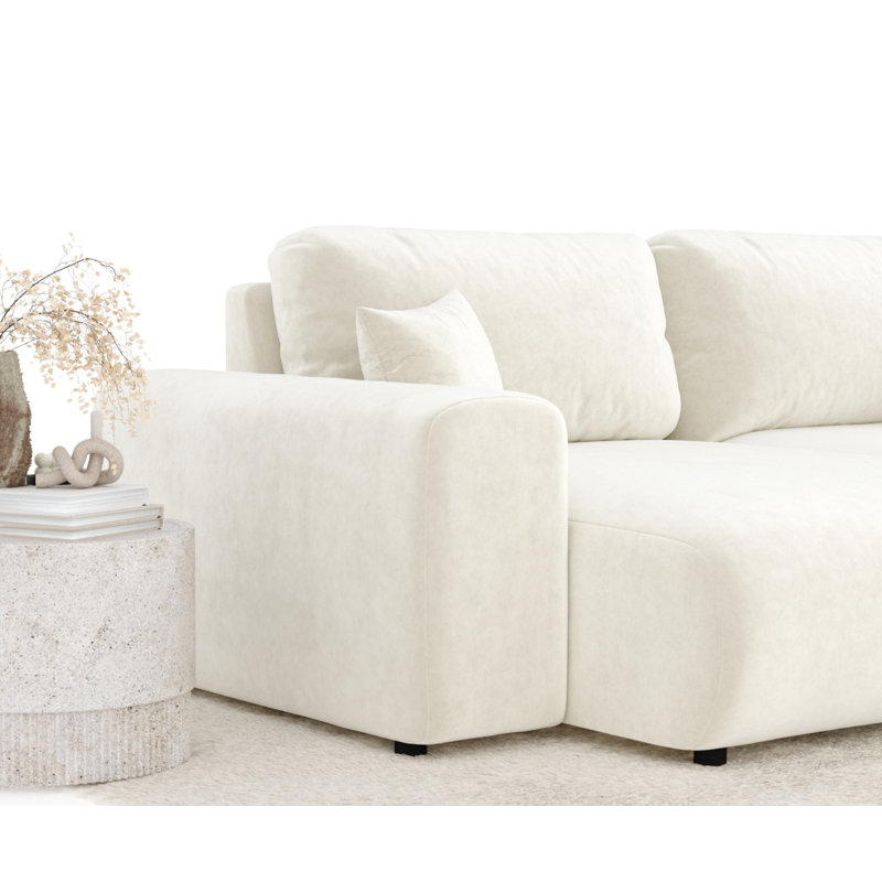 Corner Sofa with square arms, Beige Velvet