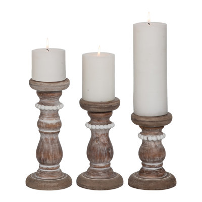 Ensemble de 3 porte-bougies pilier en bois brun 9,5 po