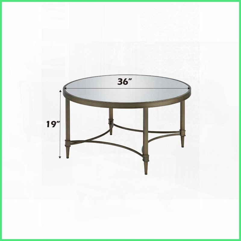 Table basse de salon avec plateau en miroir de 5 mm Cadre en laiton antique - Design minimaliste rehaussant la lumière