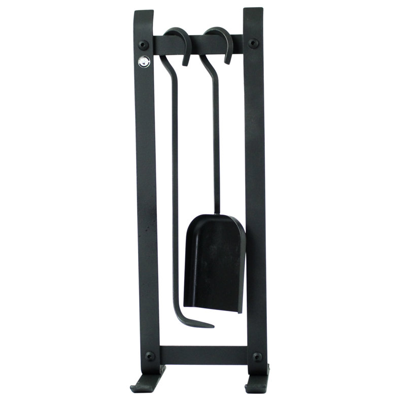 Handcrafted 2 Piece Country Home Fireplace Tool Set Includes Base & 3 Tools Black