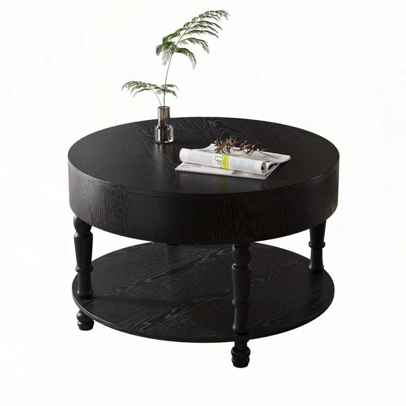 31.5" Modern Round Coffee Table with Storage and Hidden Compartment, Black