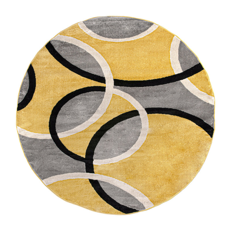 Doucet Geometric Yellow/Gray/Black Area Rug, Round 6'6"