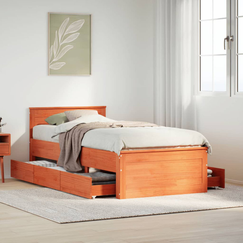 Dairine Solid Wood Storage Bed, European Single (90 x 200cm), Wax Brown