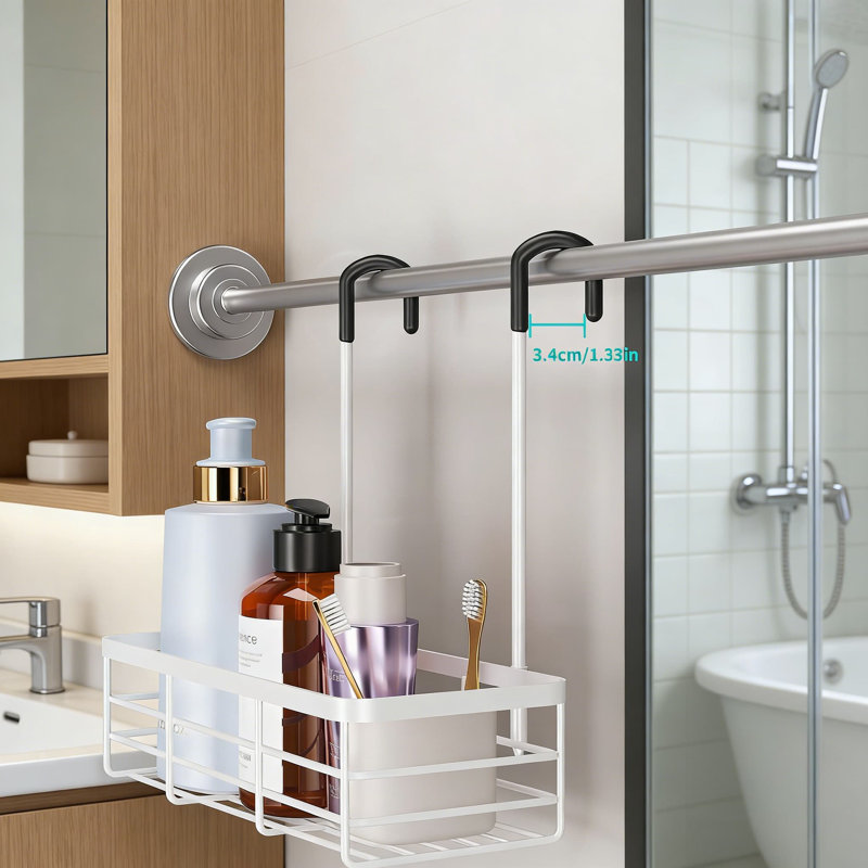 No-Drill Hanging Shower Caddy Organizer - Rustproof 304 Stainless Steel Bathroom Shelf With Hooks, Adjustable For Shower Door, Curtain Rod, Or Grab Bar