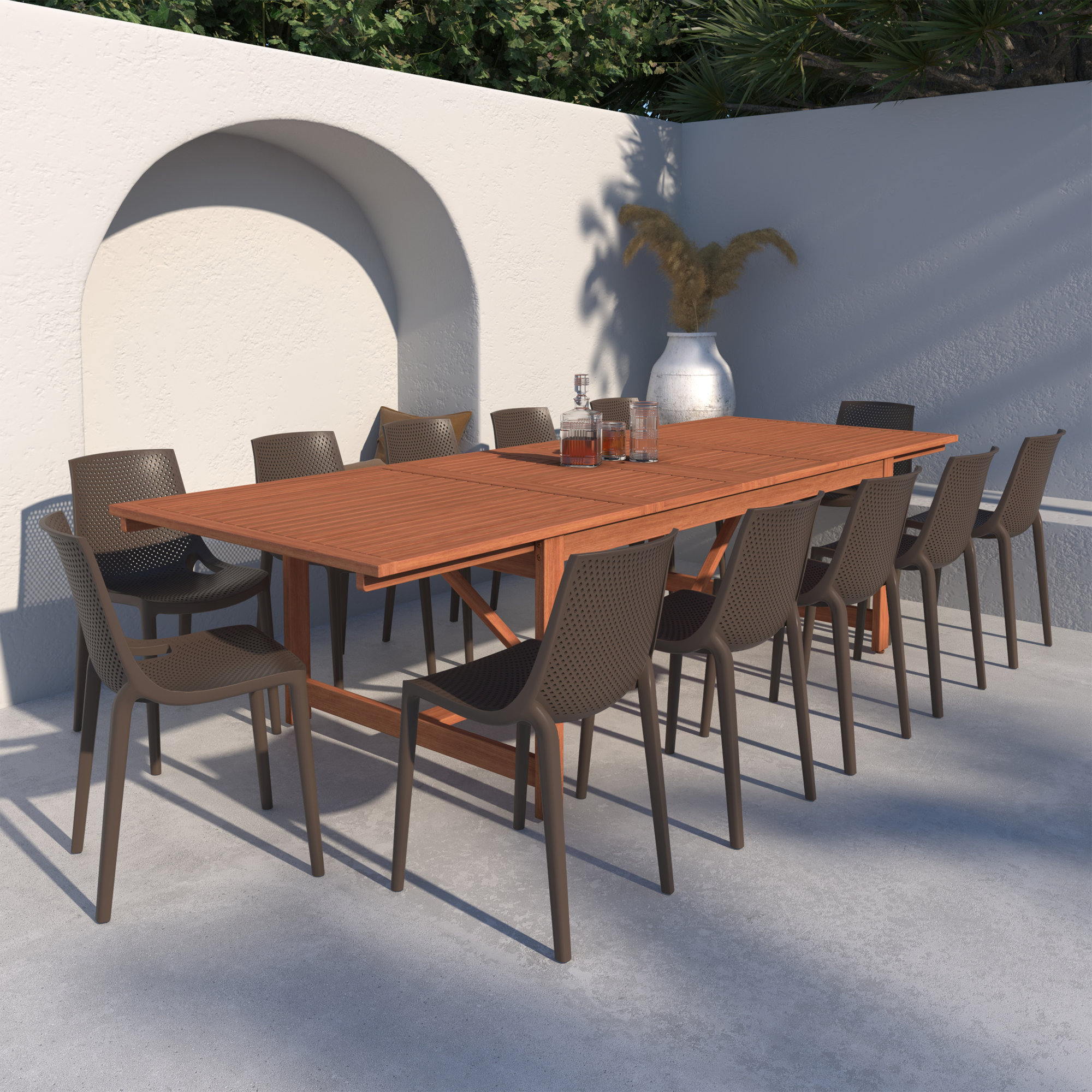 Anautica 118" Rectangular 12 - Person Outdoor Dining Set, Brown