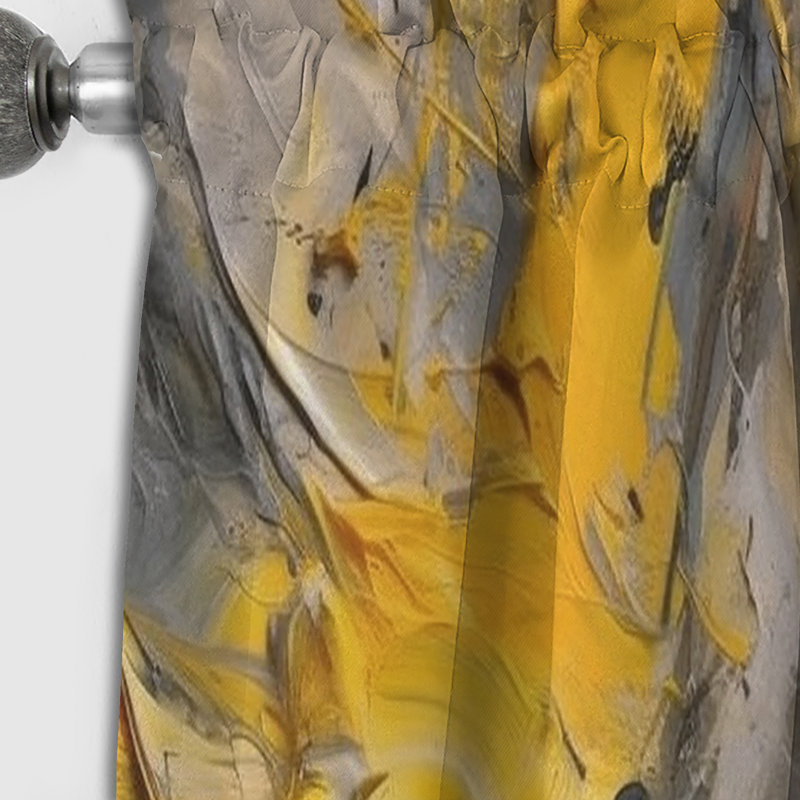 Mustard Yellow And Vivid Grey V - Abstract Blackout Curtain - 1 Panel, 52" W x 108" L