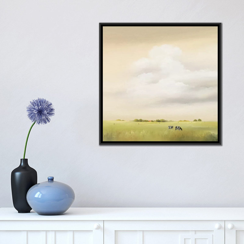 « vaches i », impression sur toile, H 18 po x l 18 po x P 1,5 po, Toile encadrée noire, Pas de tapis