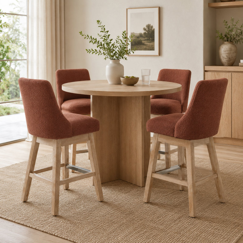 Tabourets de bar pivotants, pieds en bois bouclés, chaises de comptoir modernes pour la cuisine, Brut 5
