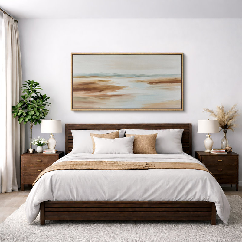 Soft Neutral Abstract Coastal Landscape Wall Decor Extra Large Pictures Framed Canvas Print Wall Art, Natural, 30" H x 60" W