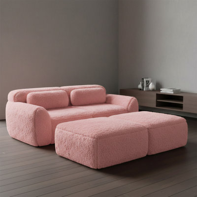 Three-seater Plush Velvet Fabric Sofa With Non-slip Base And Buckle-fastened Construction