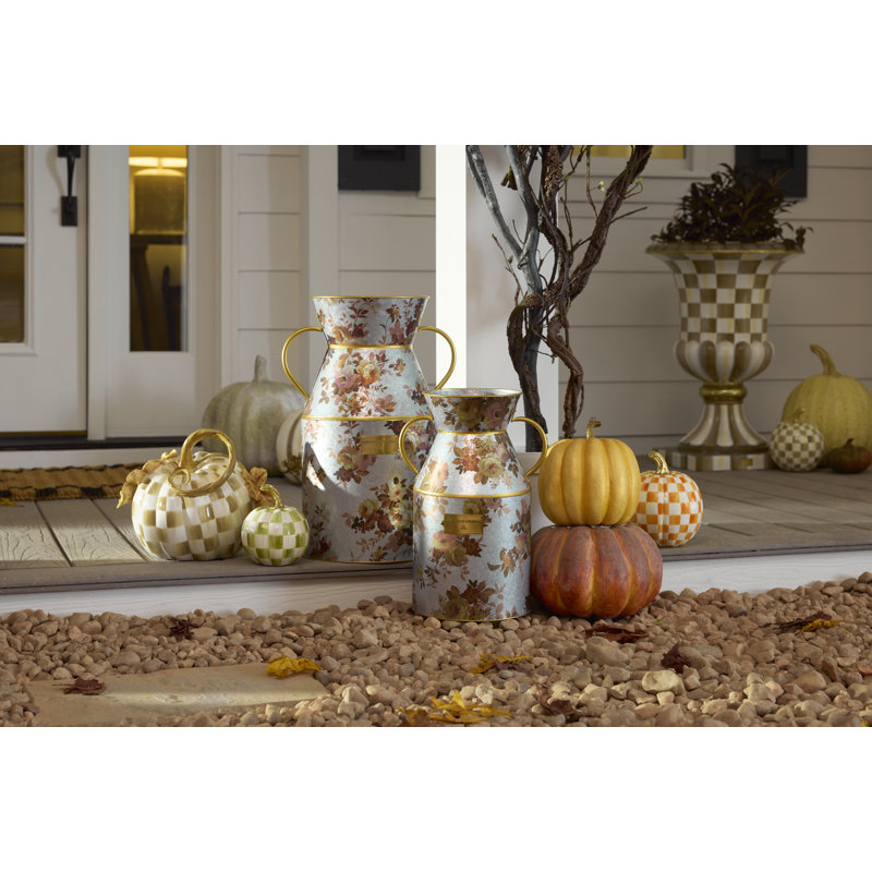 Check Twisted Stem Pumpkin, White/Brown/Gold