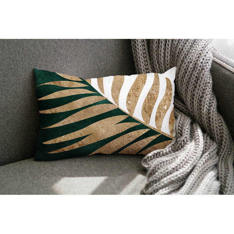 Coussin lombaire intérieur / extérieur Pom Fern, Émeraude / or / blanc