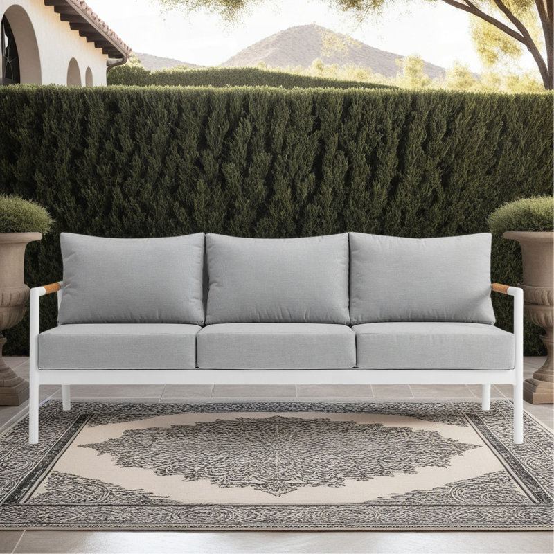 Canapé d'extérieur blanc et gris en aluminium et bois de teck Wyncrest