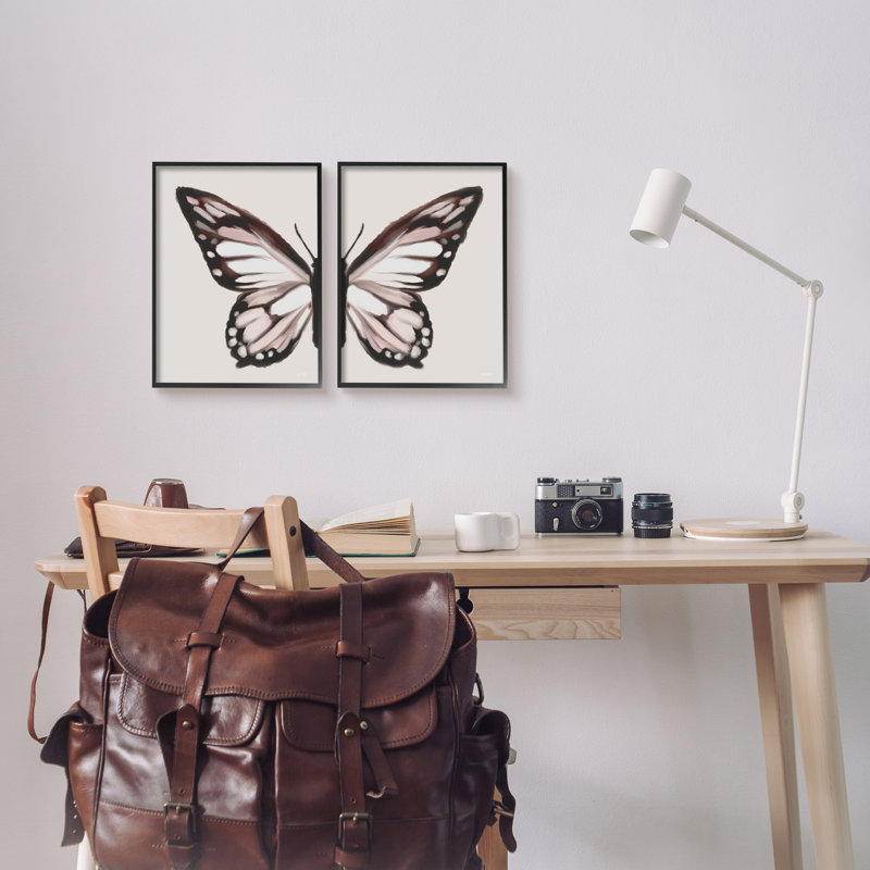 Ebony Wood Framed Butterfly Wings Art Set, 11 x 14 inches
