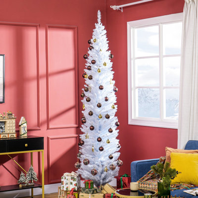 Artificial Christmas Tree 8', 618 Branch Tips, White, Flame Retardant, Easy Assembly, Stable Base Slim Flame-retardant, To Put Together,