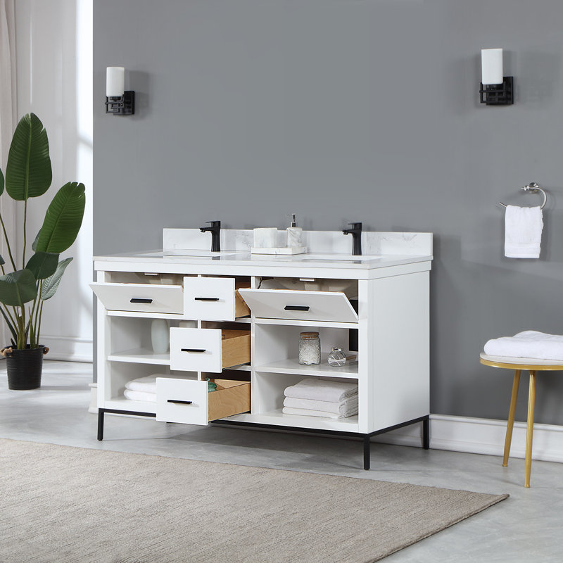 Ensemble de meuble-lavabo double 60 po Arva, Noir mat, Blanc
