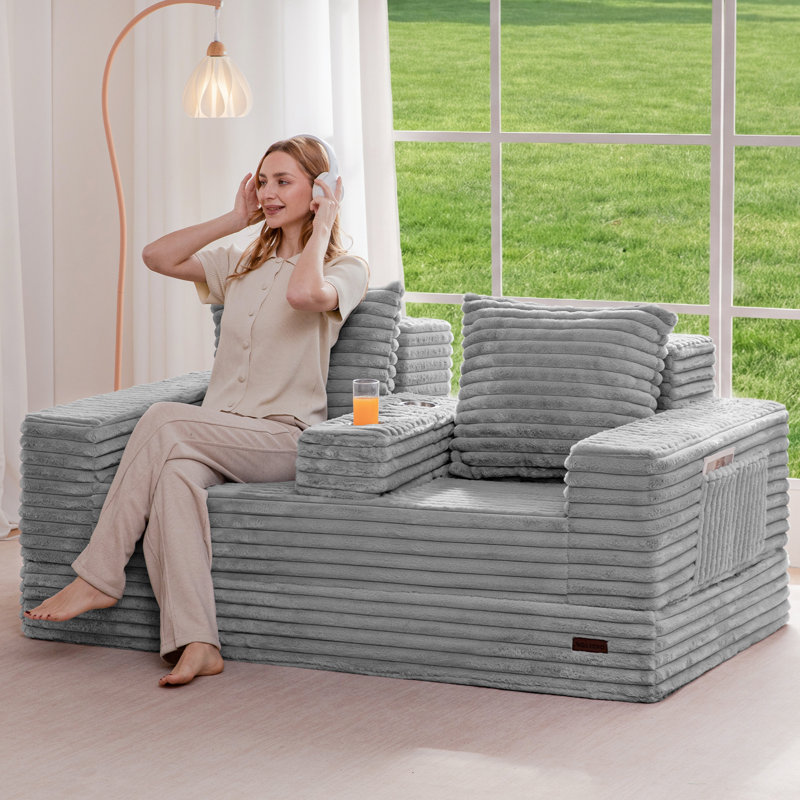 Boneless 4 In 1 Convertible Boneless Couch, Gray, 21" H x 64" W x 37.8" D
