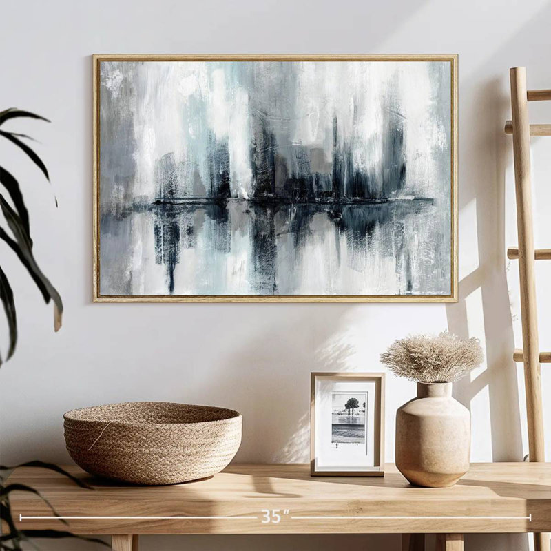 Lumières de port indigo, Cadre flottant en bois naturel, 25 po x 17 po