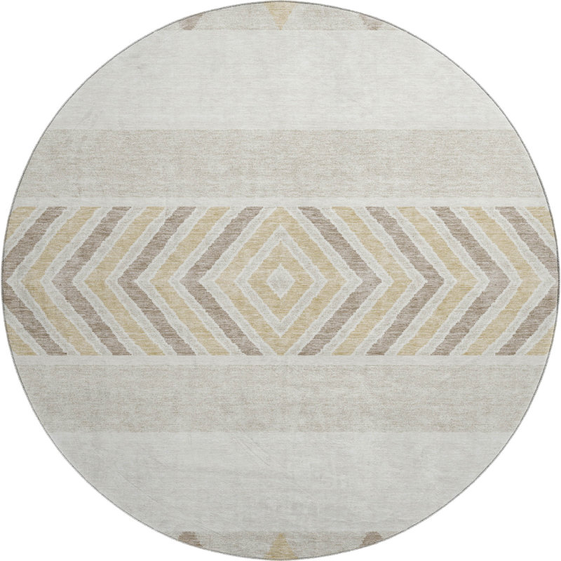 Premium Machine Washable Prisco Ivory Rug, Round 8'