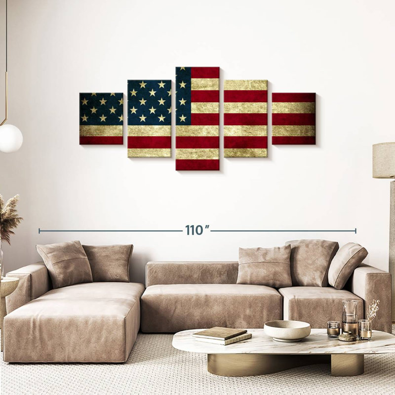 Drapeau rétro des États-Unis 5 pièces, H 80 po x l 36 po x P 1,25 po