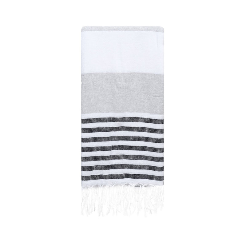 Serviette de plage 100% coton turc, Gris / noir