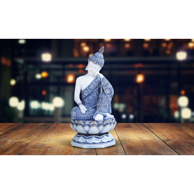 Figurine bouddha 11 "H 11" bleu et blanc