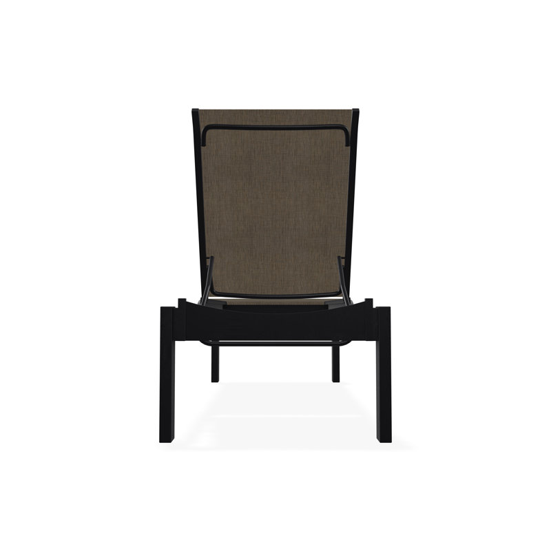 Leeward Sling Marine Grade Polymer Lay-flat Stacking Armless Long Frame Chaise with Wheels, Storm, Black