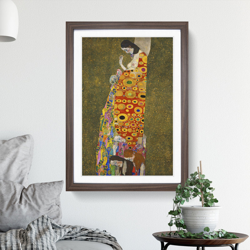 Hope Ii by Gustav Klimt - Picture Frame Painting on MDF, Walnut Framed, 36cm H x 27cm W x 2cm D