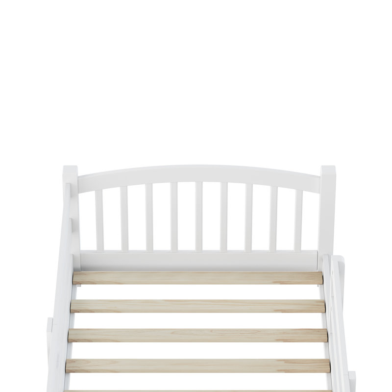 Lit bas Montessori avec rails de sécurité et tête de lit, Simple, Blanc