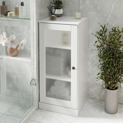 100% Solid Wood 16.5" Bathroom Cabinet with Frosted Glass Doors and Adjustable Shelves