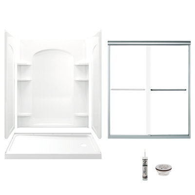 60" W x 74.75" H Frameless Rectangle Sliding Shower Kit with Towel Bar and Base Included