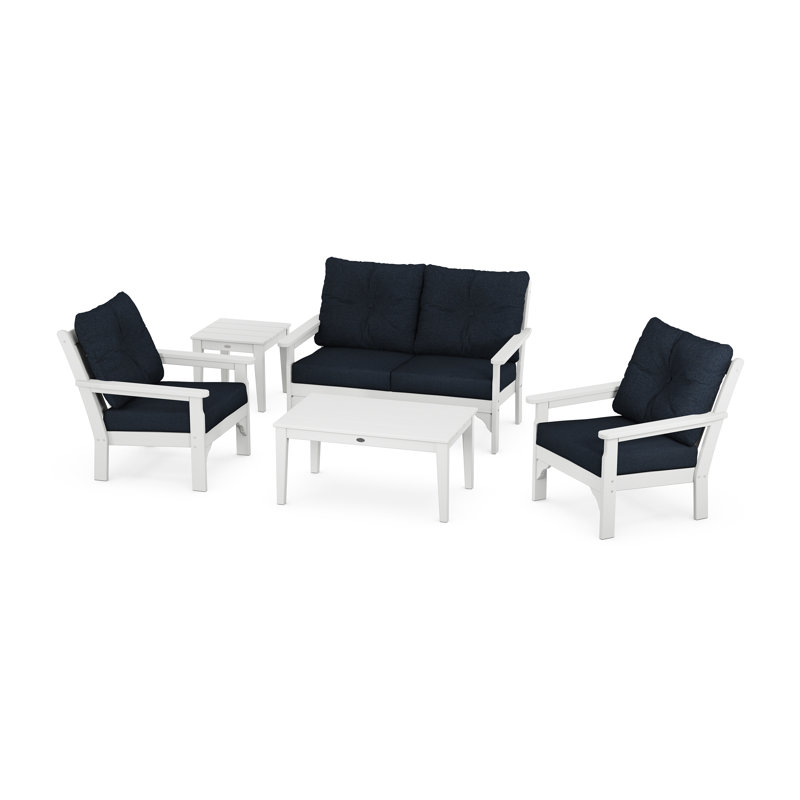 Vineyard 5-Piece Deep Seating Set, White, Marine Indigo