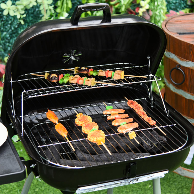 Barbecue au charbon de bois de 21 po avec roulettes et tablette inférieure - Évents portatifs réglables pour barbecue pour barbecue