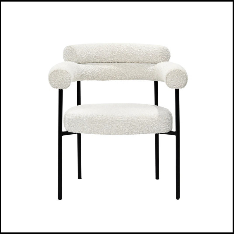 Ensemble de 2 chaises de cuisine en tissu avec accoudoirs, fauteuils d'appoint rembourrés et structure en métal, Crème, crème