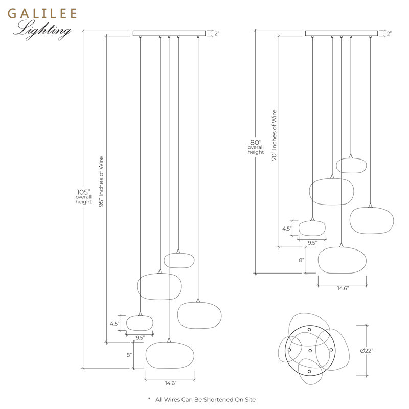 Kloud mix of 5 Pendant Lights, Black, Clear, 105"