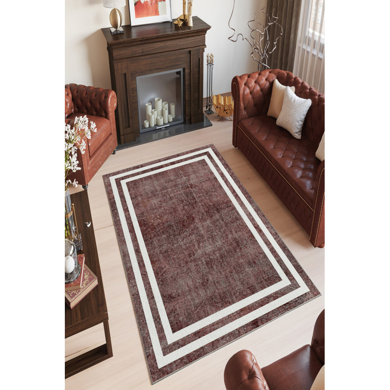 Tapis rouge Claret, 3,3 x 4,9 pi | 100% polyester, 650 g / m², hauteur des poils de 0,2 po | Impression numérique, antibactérien, écologique | Dessous en PVC antidérapant | Lavable à la machine, parfait pour la décoration intérieure et le confort