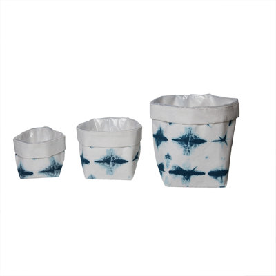  Canvas 7.87 in. Off-White Spring Shibori Print Planters with Liner Set of 3