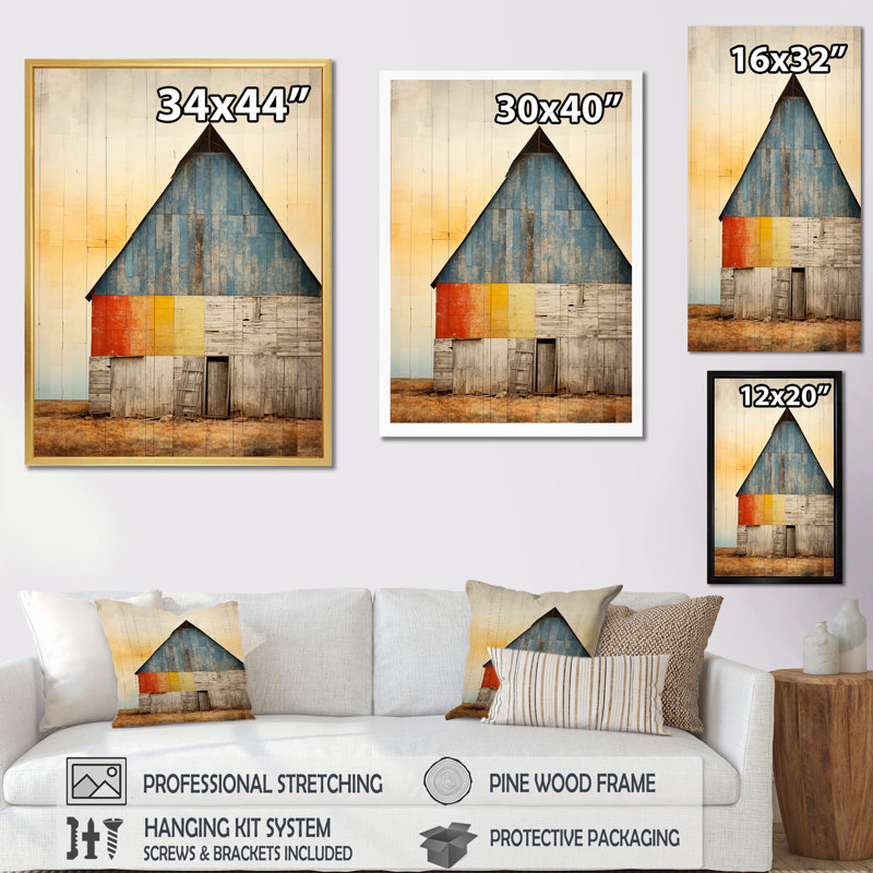 «Minimalisme Barn Mute Tone», reproduction d'art sur toile_106683, H 32 po x l 16 po x P 1 po, Cadre flottant doré