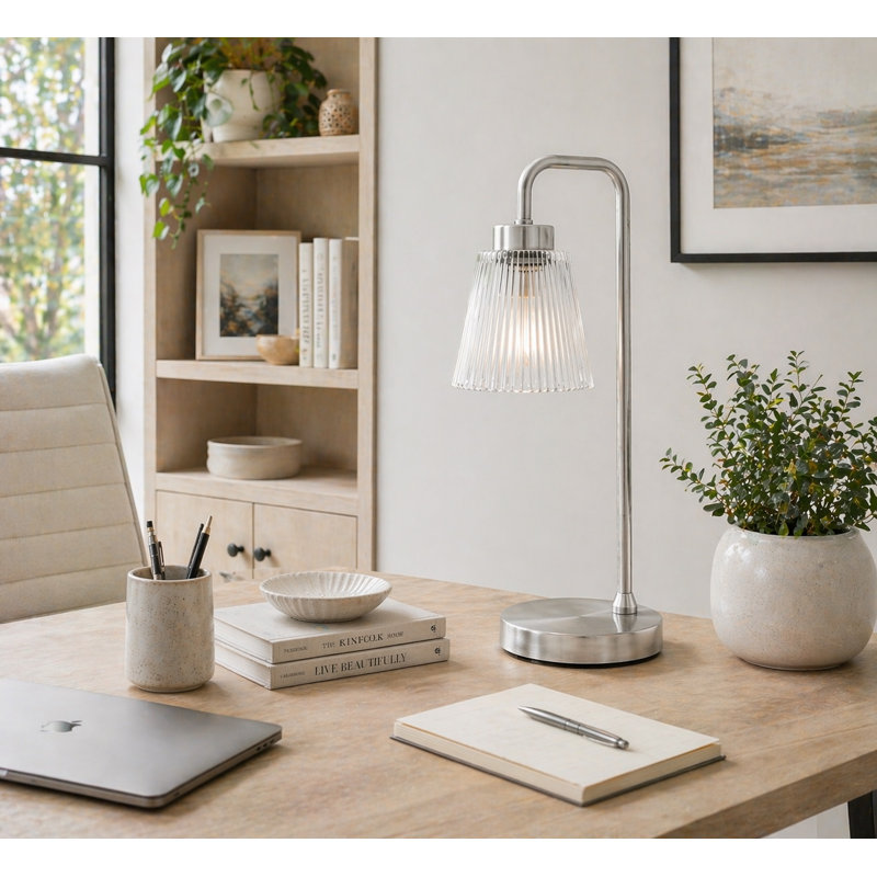 Aubriahna Metal Arched Lamp, White, Silver