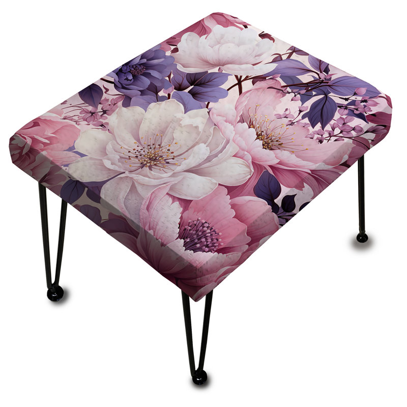 Springtime Purple Blossoms Botanical Pattern III - Floral Rectangle Ottoman